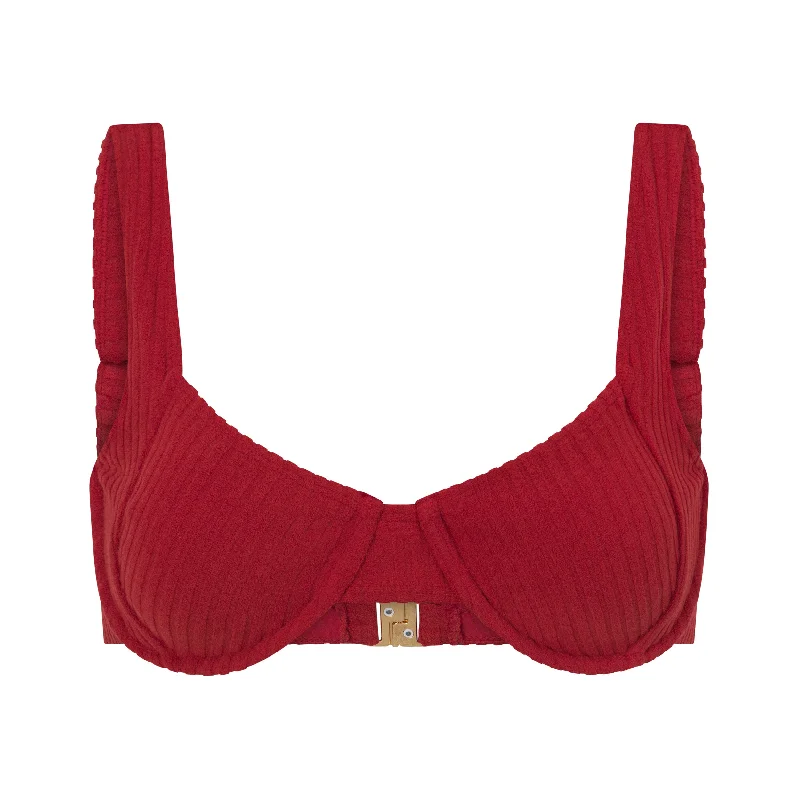 Ribbed Towelling Balconette Bra | Merlot