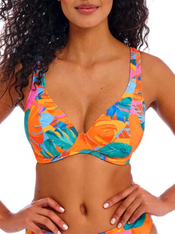 durable swimwear for women -Aloha Coast High Apex Bikini Top - Zest