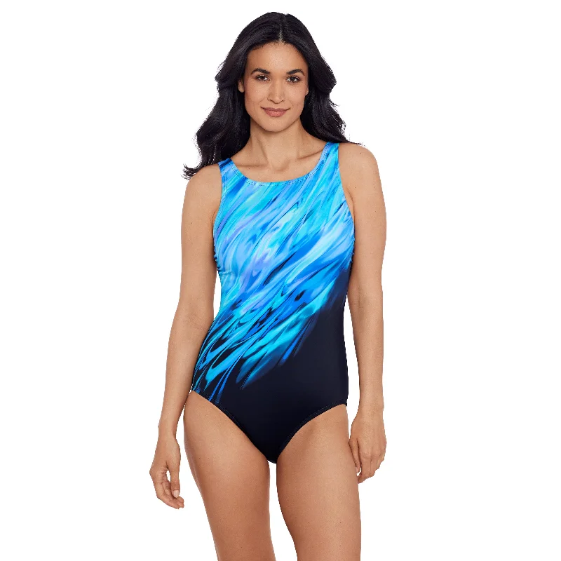 plus size swimwear black -Shapesolver Sport by Penbrooke Out Of Orbitz High Neck One Piece