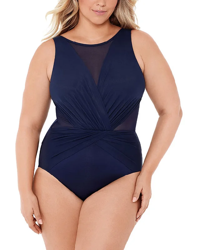 swimwear for synchronized swim -2024 Miraclesuit Women's Plus Solid Palma One Piece (More colors available) - 6518885W