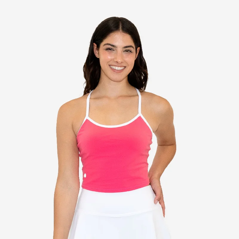 Sports Top for Yoga Flow -swimwear with adjustable straps -Sculpt Ava Crop Top - Dragonfruit / White