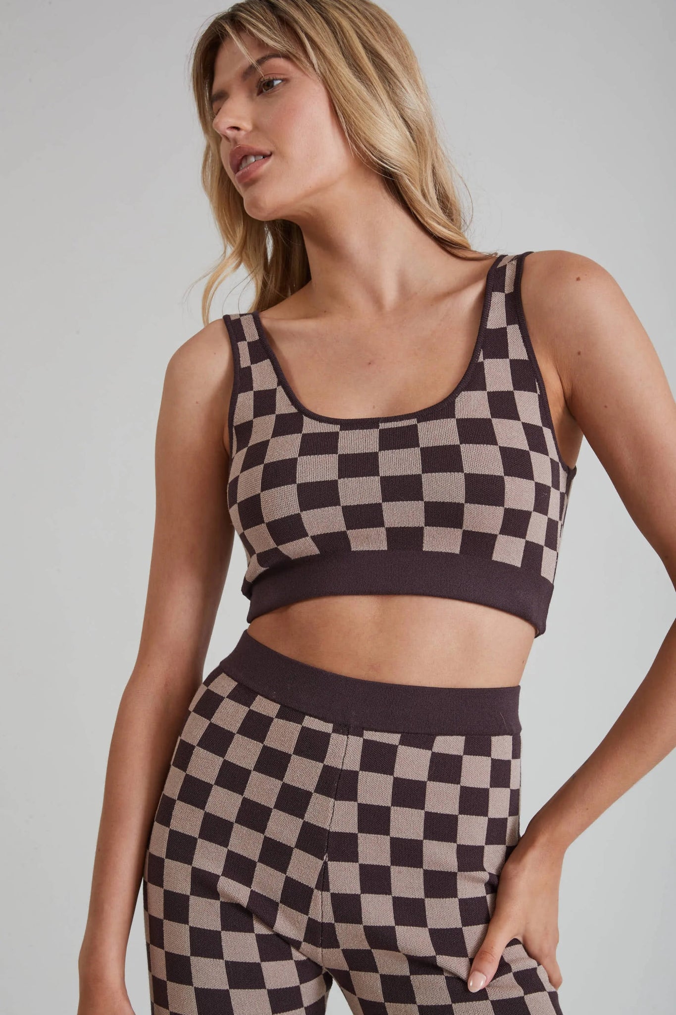 Sports Top with Extra Support -swimwear with side cutouts -Check Mate Crop