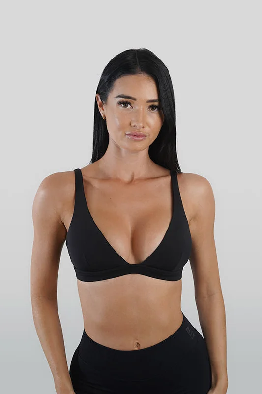 Sports Top for Yoga Stretch -swimwear with secure fit -ALLY CROP - BLACK