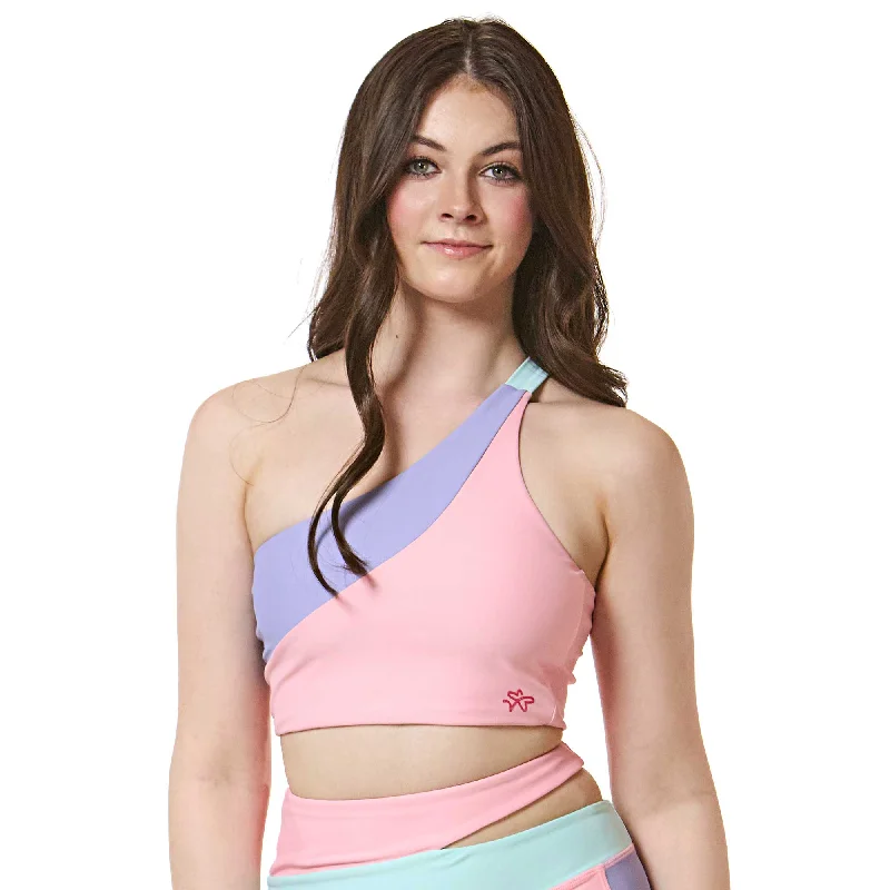 Sports Top for Teen Fitness -quick dry swimwear plus size -Daydream One Shoulder Crop Top - Pink Serenity