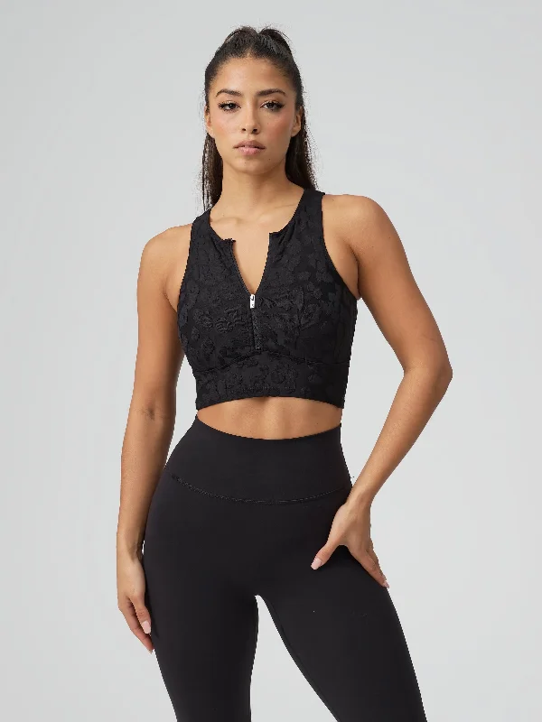 Sports Top for Daily Moves -trendy swimwear with patterns -Hellraiser Crop Top - Onyx Black