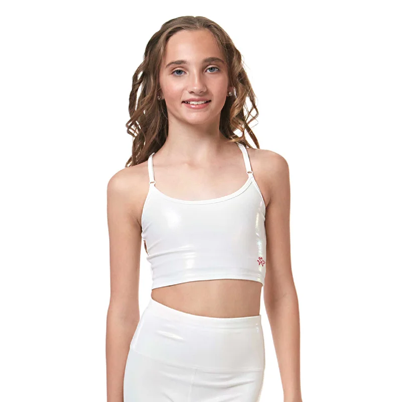 Sports Top for Trail Rides -trendy swimwear with ruffles -Ignite Crop Top - Pearl