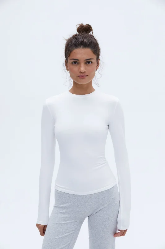 Sports Top with Clean Look -affordable swimwear women -Long Sleeve Top - White