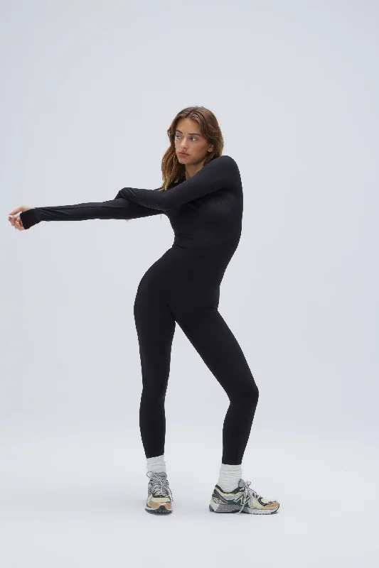 Sports Top with Strong Fit -durable swimwear for women -Ultimate Long Sleeve Unitard - Black