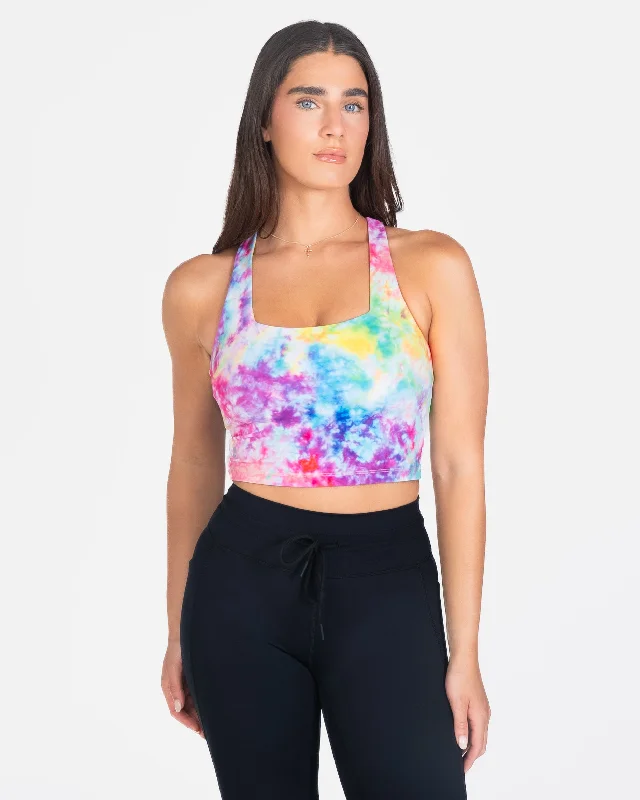 Sports Top for Light Work -swimwear for tropical vacation -Lux Performance Crop - Rainbow Tie Dye - FINAL SALE