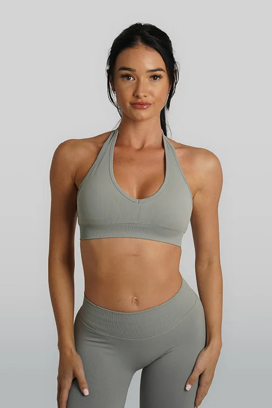 Sports Top for Paddle Fun -swimwear with adjustable sides -RECOIL HALTER CROP - LIGHT GREY