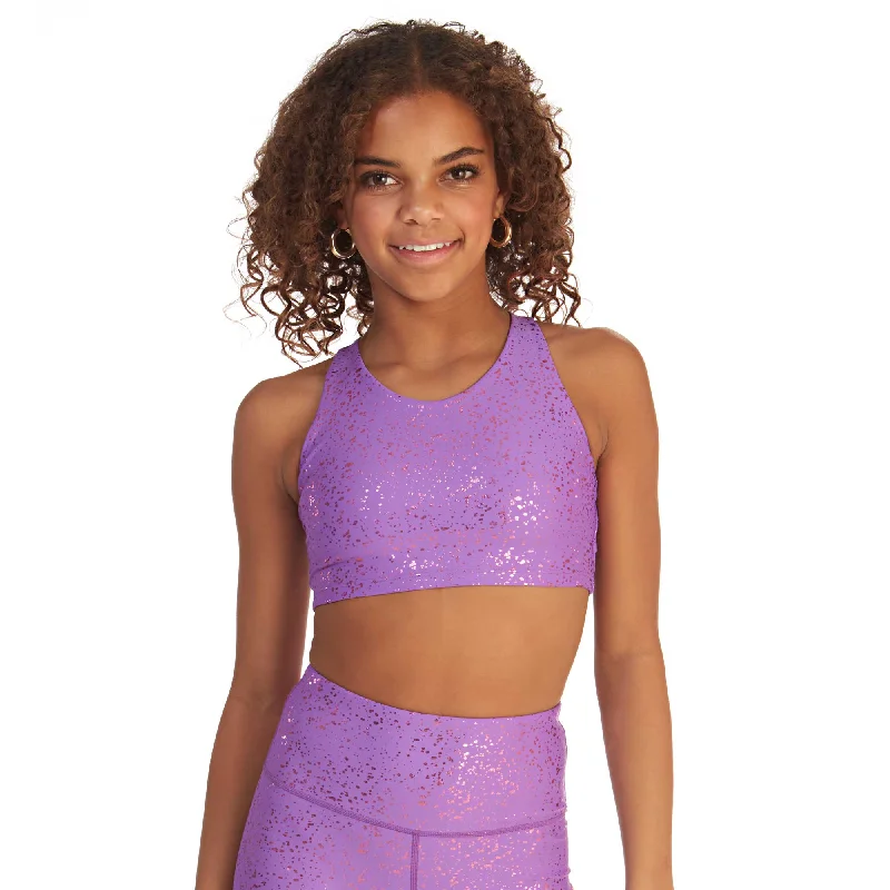 Sports Top with Stripe Look -quick dry swimwear teens -Superstar V-Neck Crop Top - Lavender Sparkle