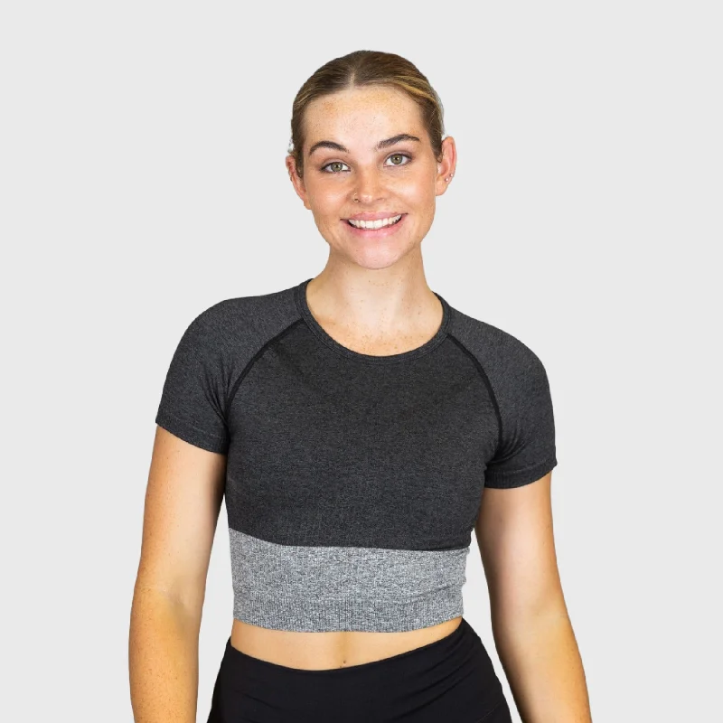 Sports Top for Warm Weather -eco-friendly swimwear women -TWL - Women's Endure Seamless Crop - Black/Charcoal Marl