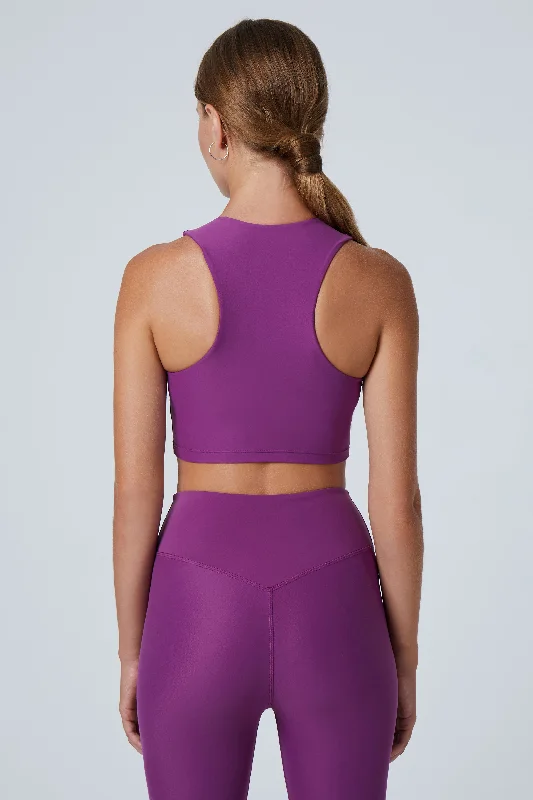 Sports Top for Light Jogging -swimwear for beach sports -Tula High Neck Racer Back Crop Top | Recycled Nylon | Plum