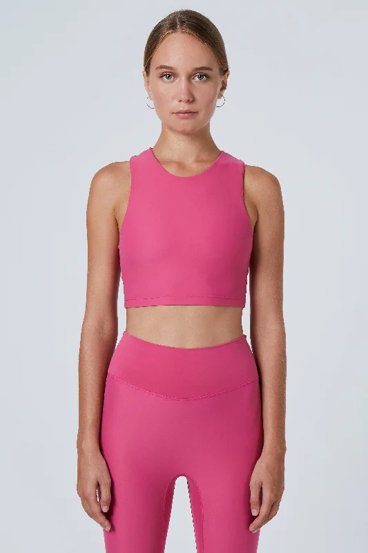 Sports Top for Casual Fitness -women’s swimwear two piece -Tula High Neck Racer Back Crop Top | Recycled Nylon | Rose