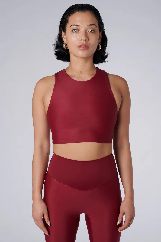 Sports Top with Sleek Design -affordable swimwear women -Tula High Neck Racer Back Crop Top | Recycled Nylon | Wine