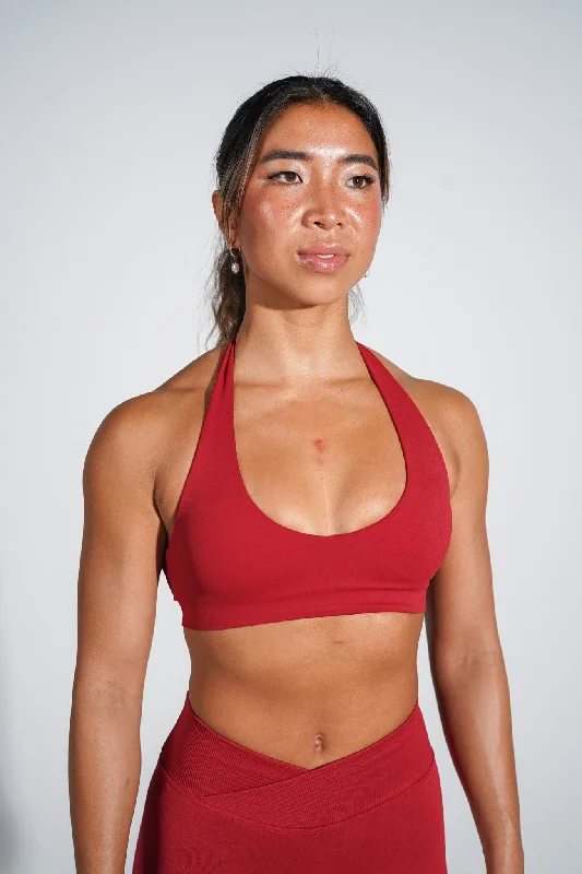 Sports Top with Thin Pads -swimwear with uv protection -ELEVATE CROP - DARK RED