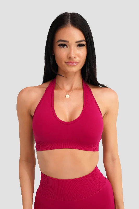 Sports Top with Good Support -colorful swimwear plus size -RECOIL HALTER CROP - CRANBERRY